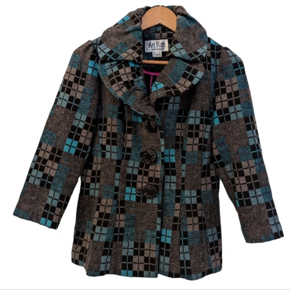 AN REN New York Wool Blend Jacket Small Teal / Turquoise / Black
